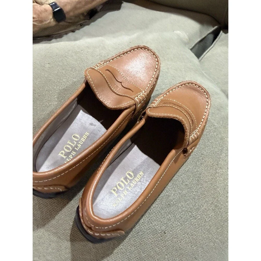 Polo Ralph Lauren Leather Penny Loafers Brown Driving Moccasins Kids